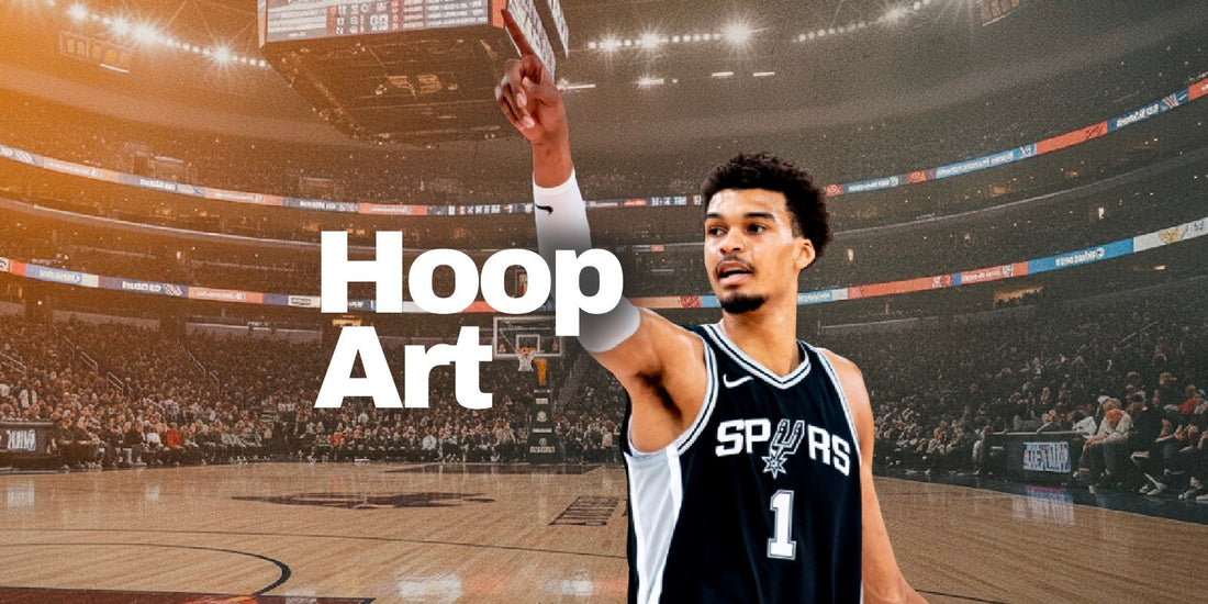 Article de blog Hoop Art : Victor Wembanyama, 2,25 m, potentiel futur star NBA, illustration artistique et design urbain.