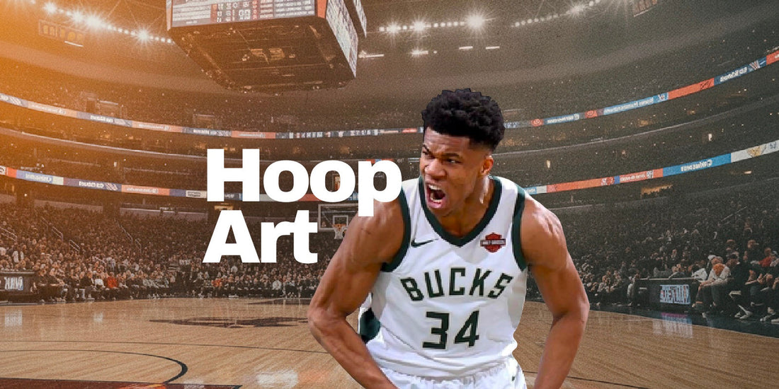 Article de blog Hoop Art : Giannis Antetokounmpo et son potentiel transfert à la deadline, illustration artistique NBA pour fans de basketball.