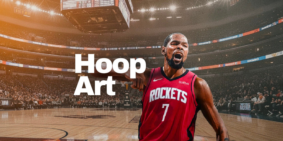 Article de blog Hoop Art : Kevin Durant à Houston, analyse de son impact sur les Rockets, illustration artistique NBA.