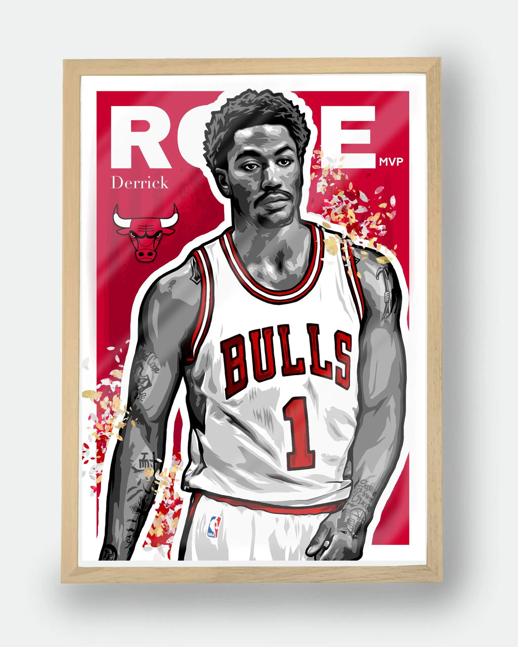Poster NBA Derrick Rose — édition Hoop Art avec cadre en bois, décoration murale premium inspirée du basketball moderne.