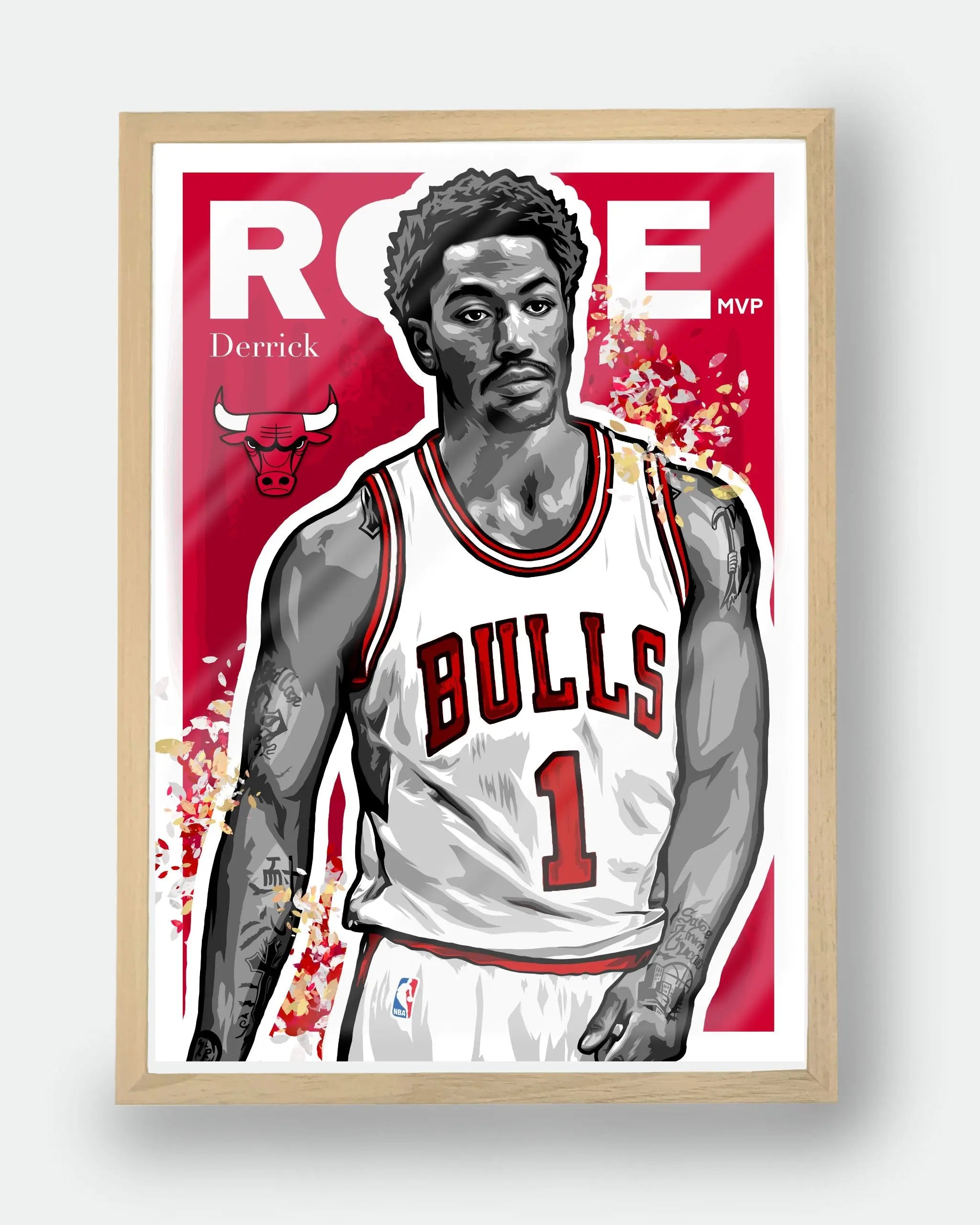 Poster NBA Derrick Rose — édition Hoop Art avec cadre en bois, décoration murale premium inspirée du basketball moderne.