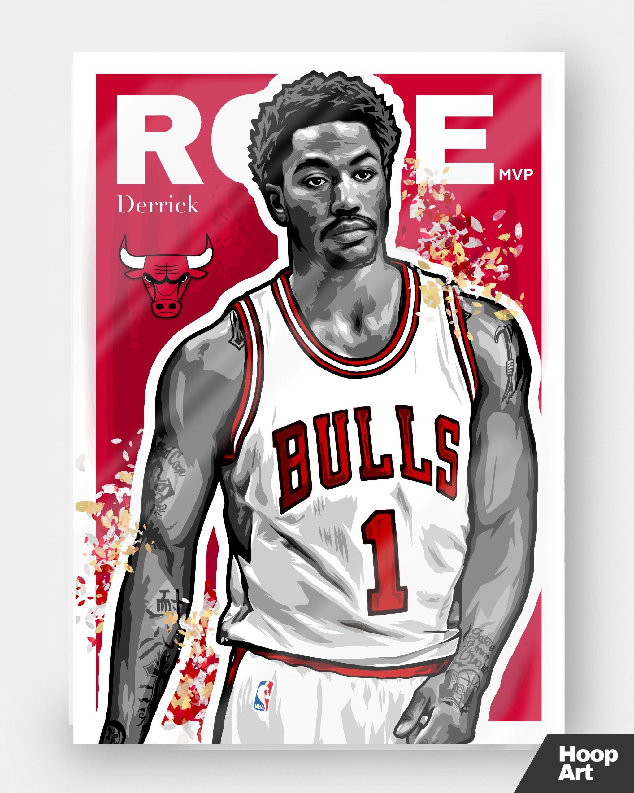 Poster NBA Hoop Art de Derrick Rose, affiche de basketball artistique sans cadre, design moderne inspiré du street art.