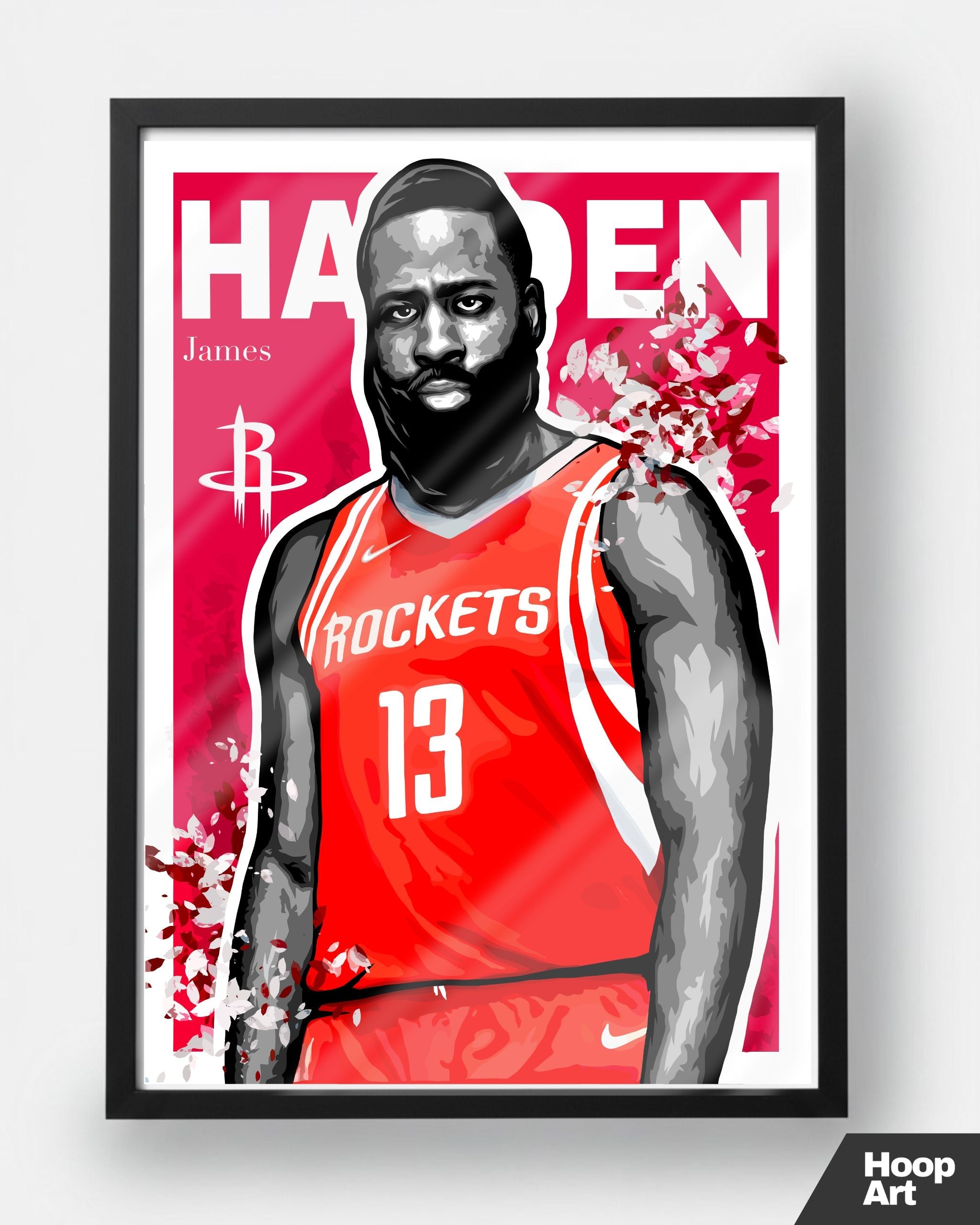 Poster NBA James Harden encadré en noir, affiche Hoop Art design moderne et urbain.