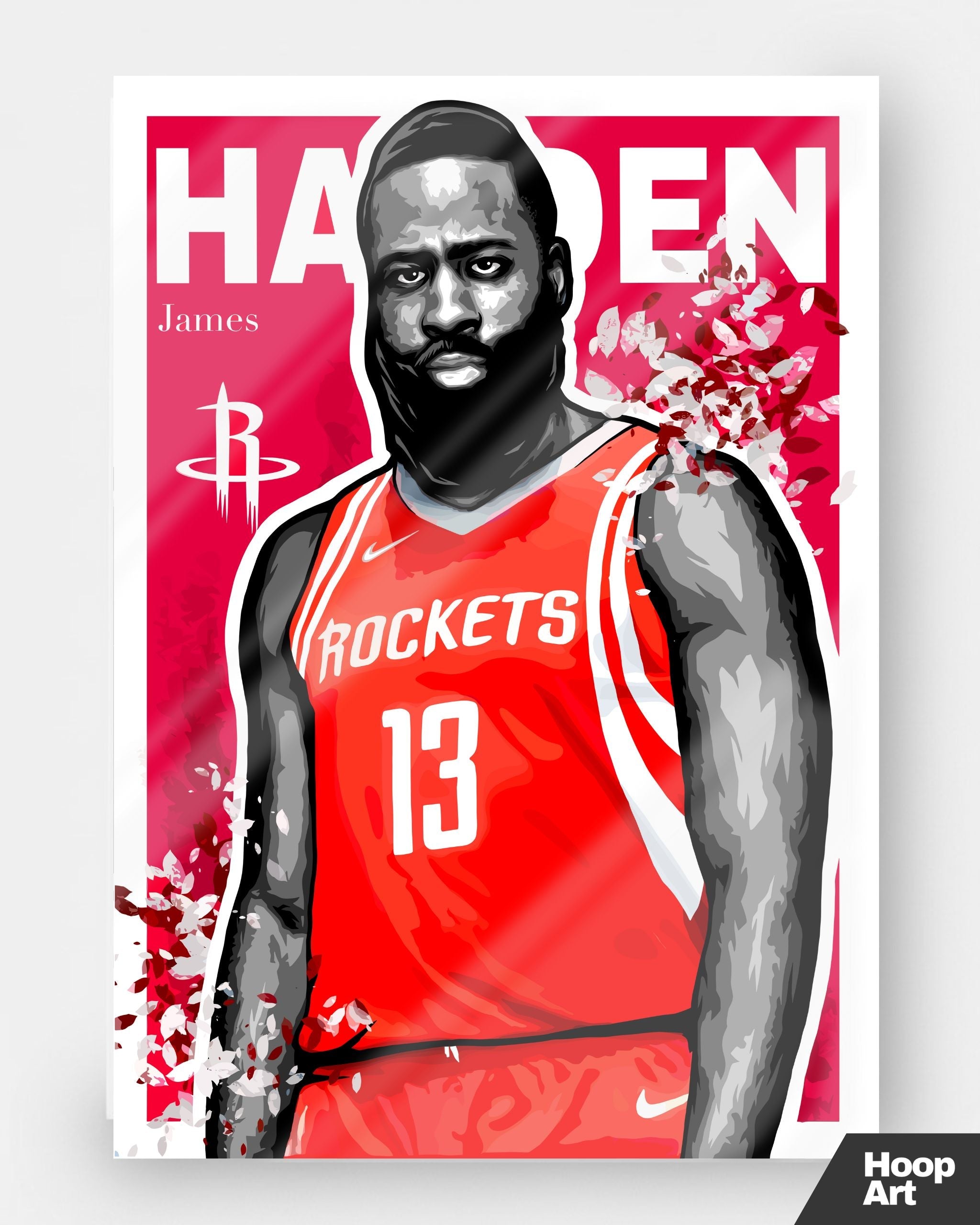 Poster NBA Hoop Art de James Harden, affiche de basketball artistique sans cadre, design moderne inspiré du street art.