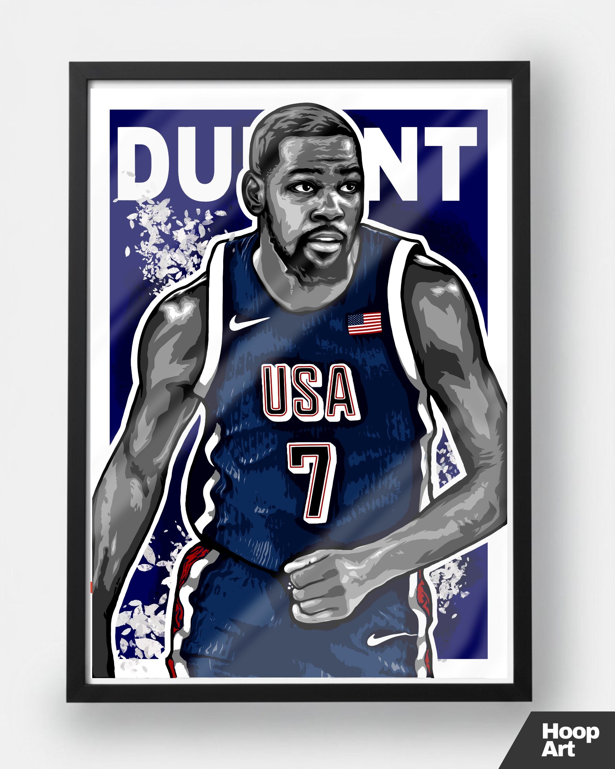 Poster NBA Kevin Durant encadré en noir, affiche Hoop Art au design contemporain et style galerie urbaine.
