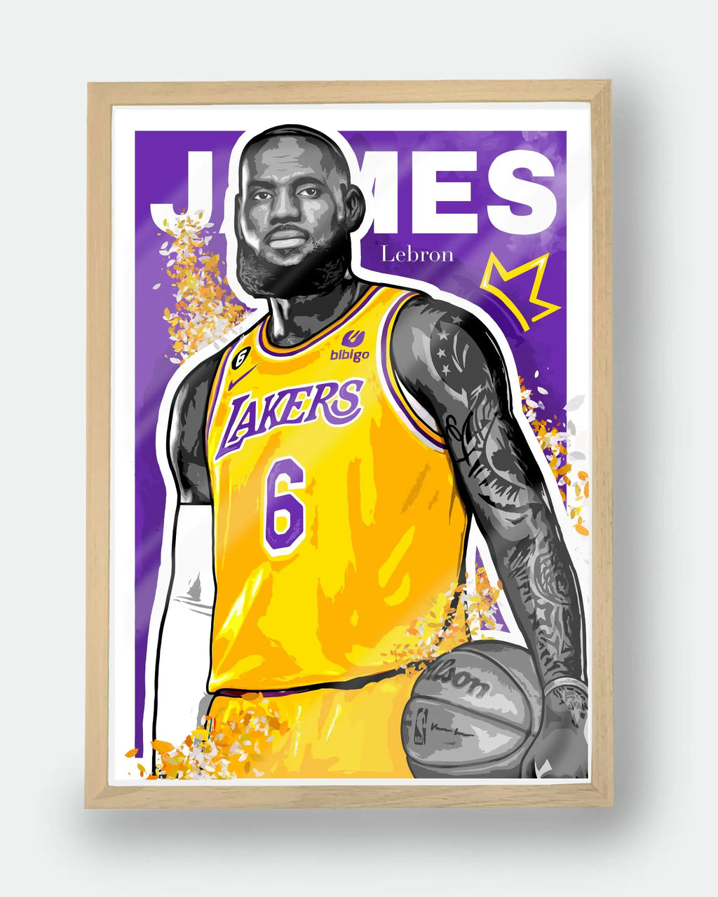 Poster NBA LeBron James — édition Hoop Art avec cadre en bois, décoration murale premium inspirée du basketball.