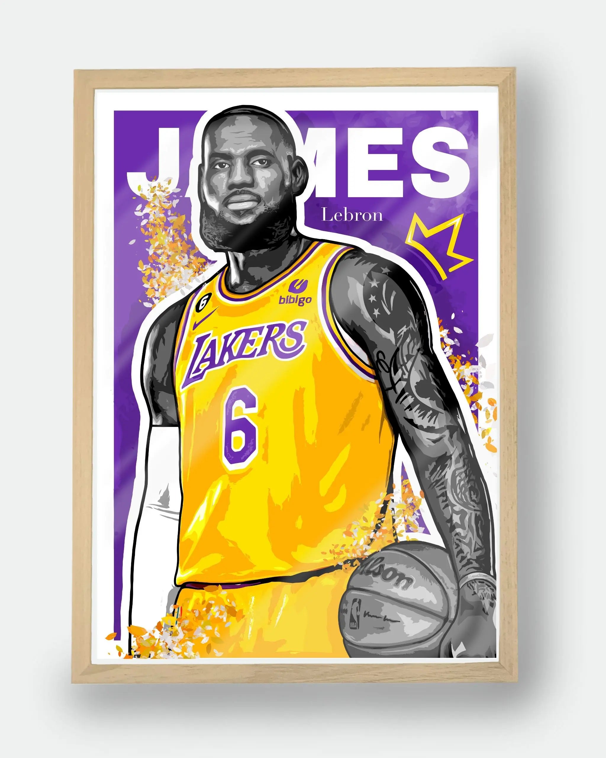 Poster NBA LeBron James — édition Hoop Art avec cadre en bois, décoration murale premium inspirée du basketball.