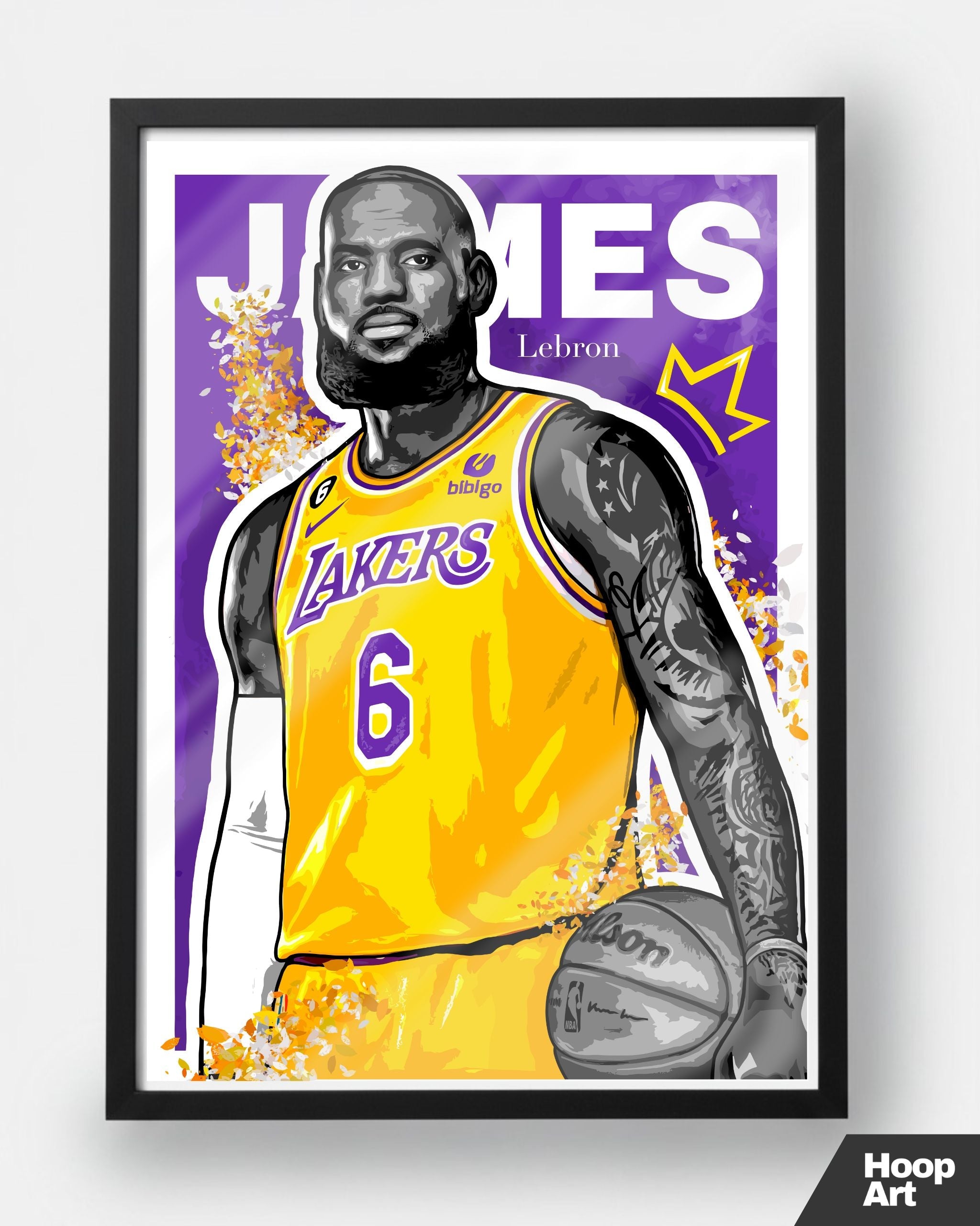 Poster NBA LeBron James encadré en noir, affiche Hoop Art design contemporain au style galerie urbaine.