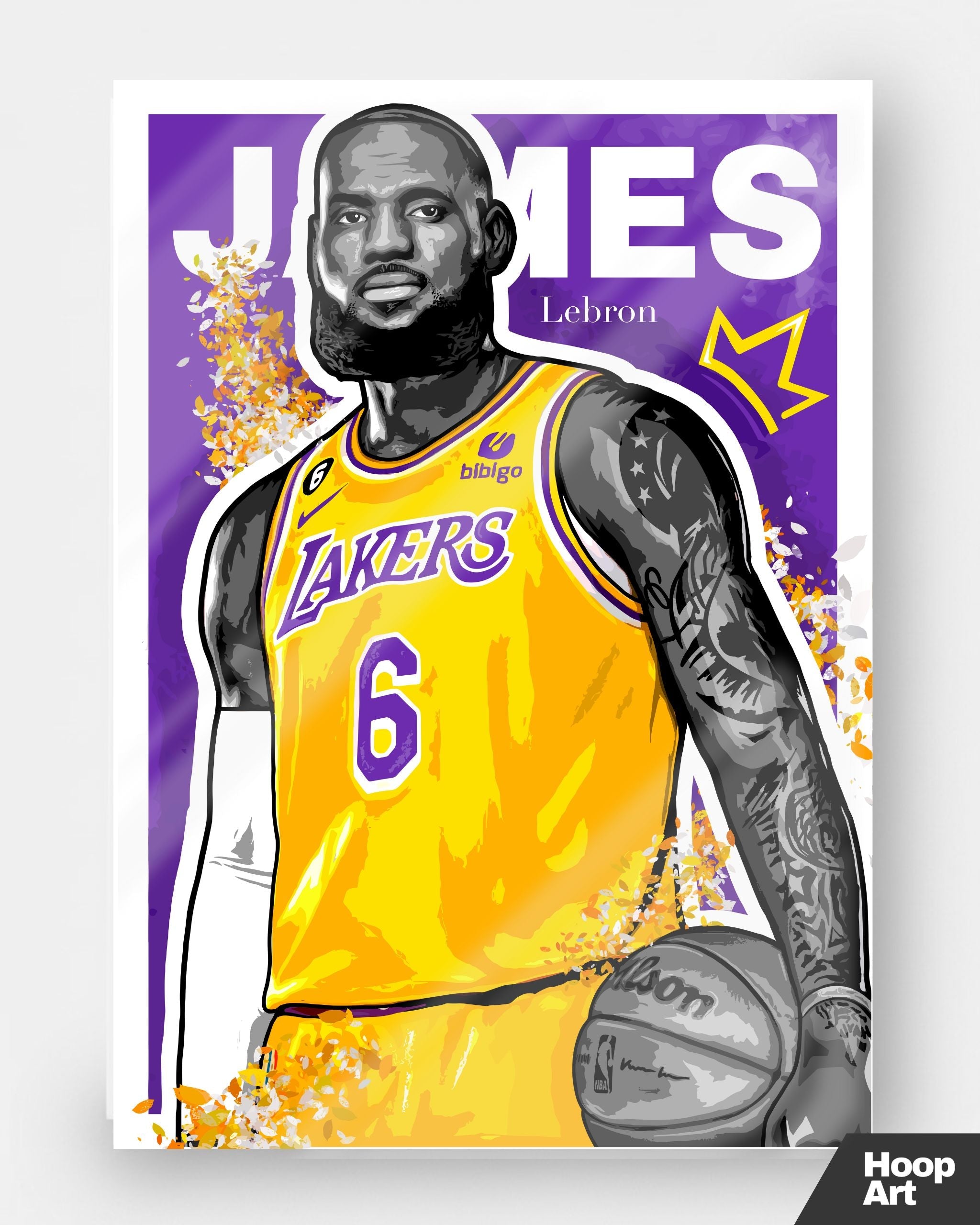 Poster NBA Hoop Art de LeBron James, affiche de basketball artistique sans cadre, design moderne inspiré du street art.