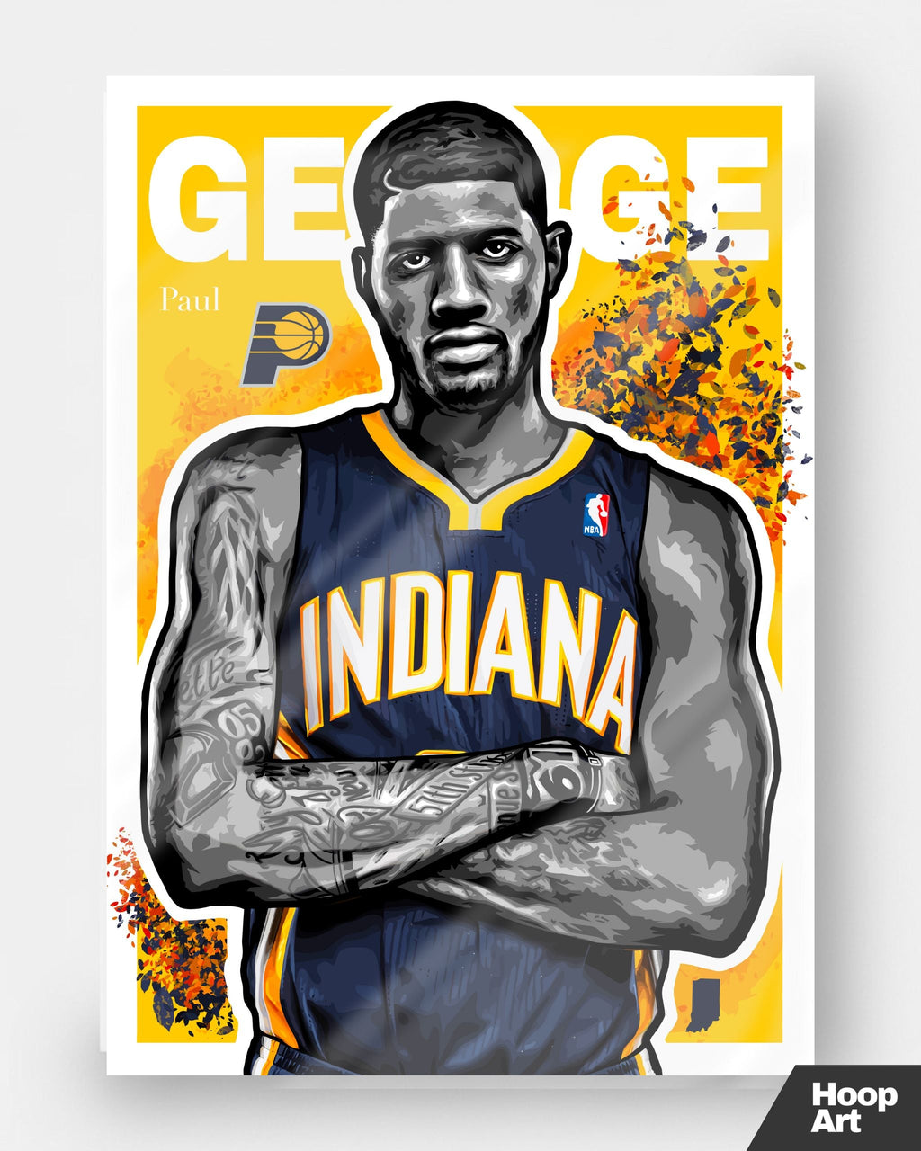 Poster NBA Hoop Art de Paul George, affiche de basketball moderne sans cadre, design artistique.