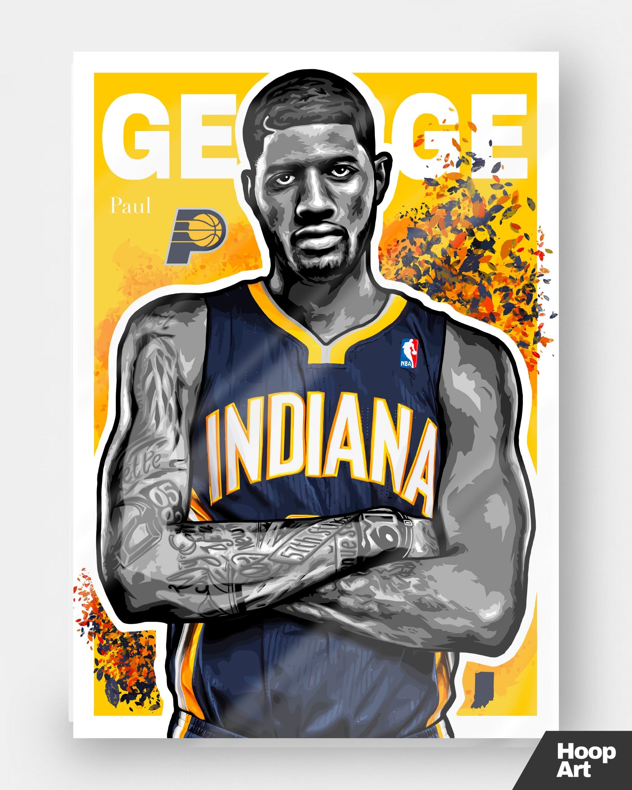 Poster NBA Hoop Art de Paul George, affiche de basketball moderne sans cadre, design artistique.