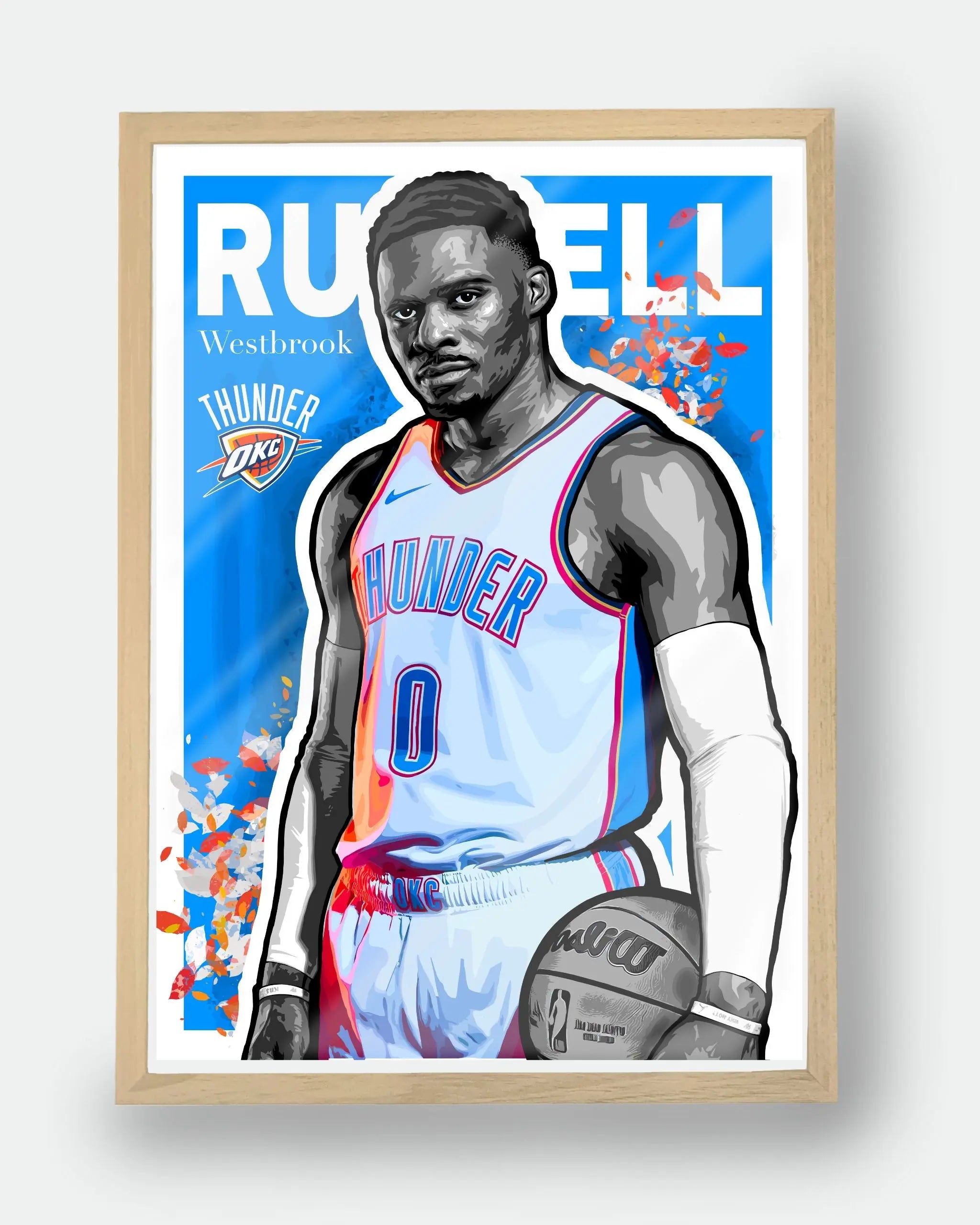 Poster NBA Russell Westbrook — édition Hoop Art avec cadre en bois, décoration murale premium inspirée du basketball moderne.