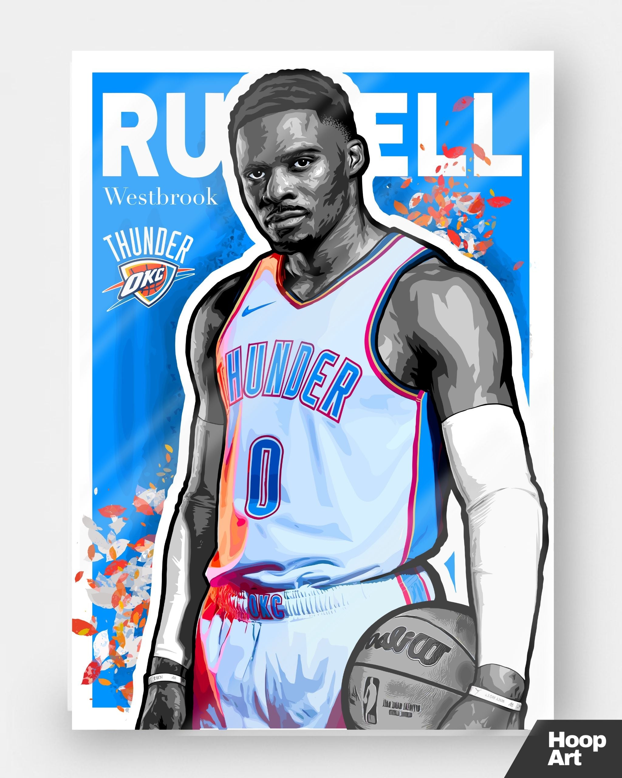 Poster NBA Hoop Art de Russell Westbrook, affiche de basketball artistique sans cadre, design moderne inspiré du street art.