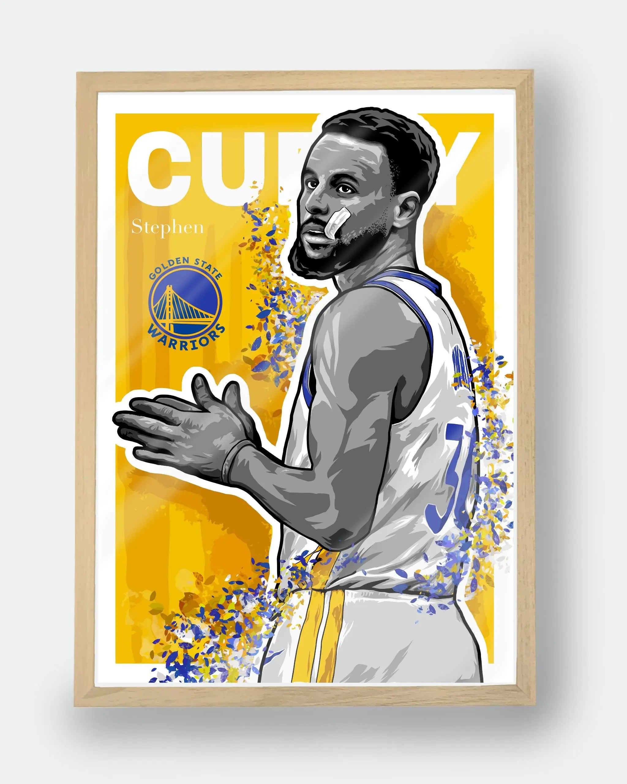 Poster NBA Stephen Curry — édition Hoop Art avec cadre en bois, décoration murale premium inspirée du basketball moderne.