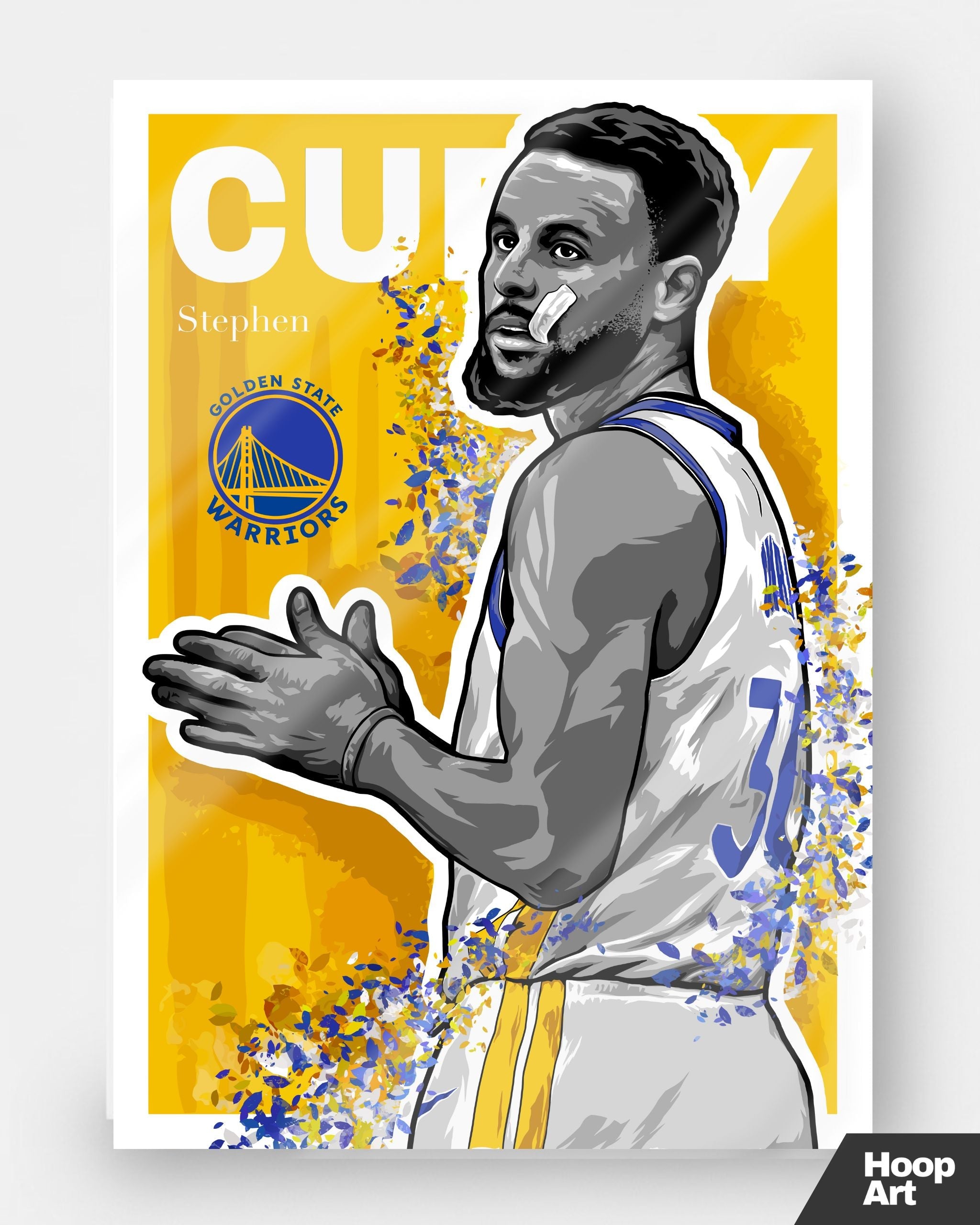 Poster NBA Hoop Art de Stephen Curry, affiche de basketball artistique sans cadre, design moderne inspiré du street art.