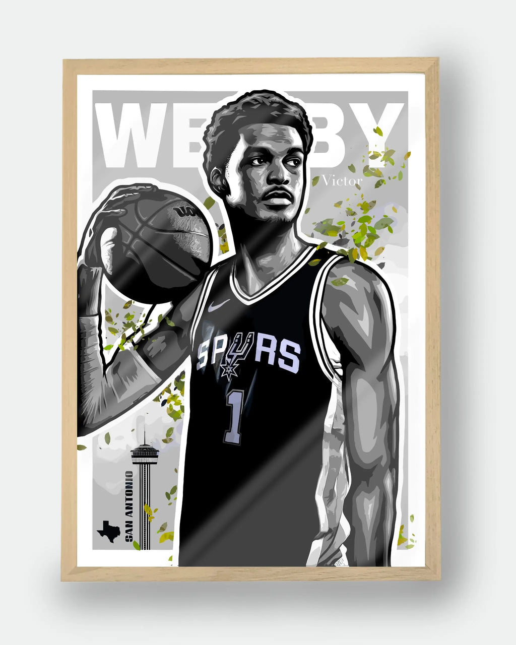Poster NBA Victor Wembanyama — édition Hoop Art avec cadre en bois, décoration murale premium inspirée du basket moderne.